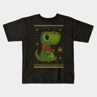 Christmas baby T-rex - ugly sweater Kids T-Shirt